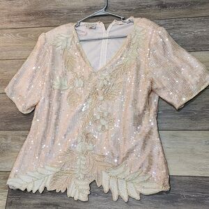 Scala Vintage Elegant Sequin Embellished Women's Top Size XL